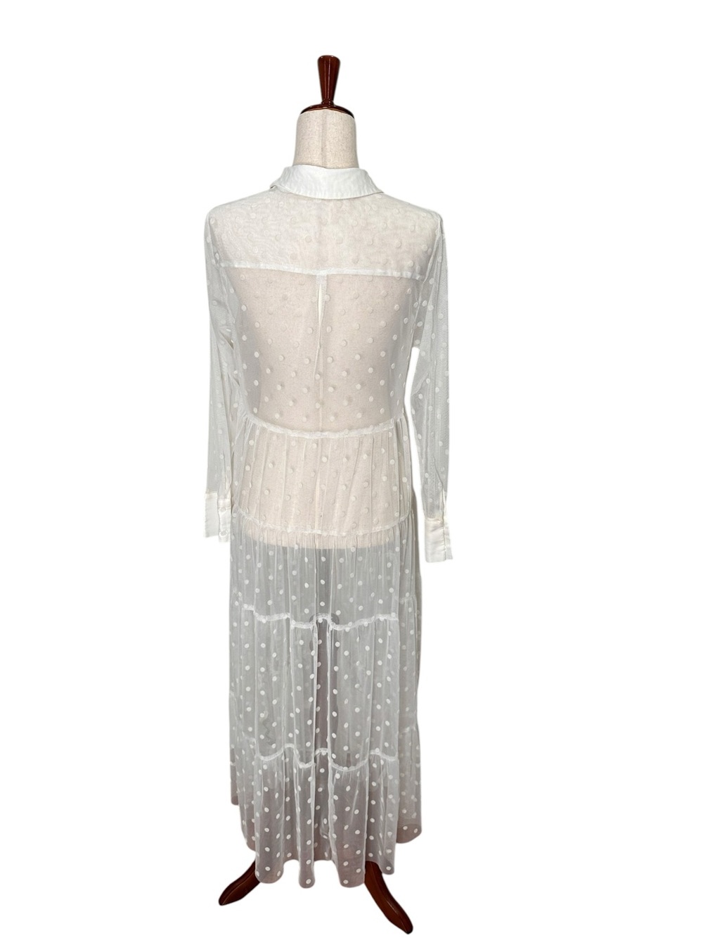 Zara Bloggers Fave Sheer White Tulle Polka Dot Maxi Shirt Dress. Divine. Size M - Picture 12 of 16